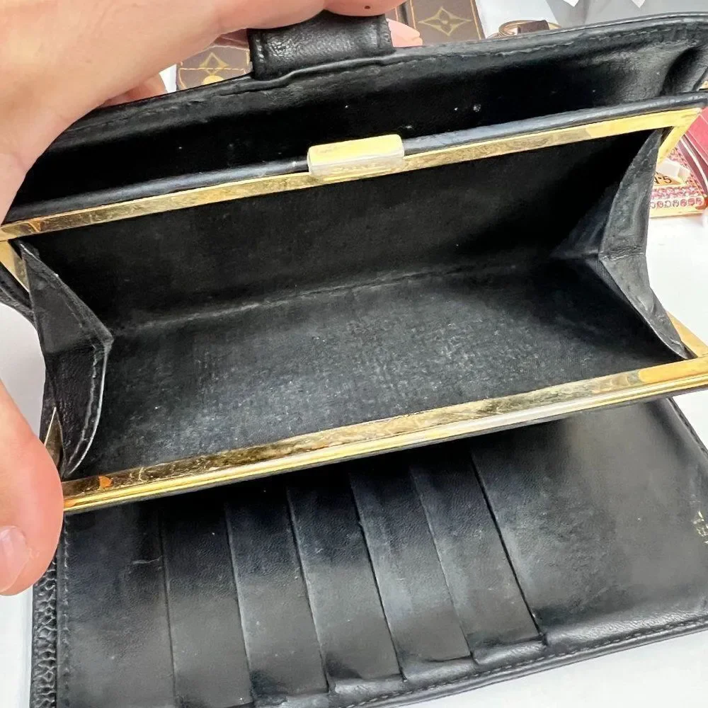 Chanel Black Caviar Leather CC Logo Long Wallet